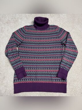 LL Bean Turtleneck Cashmere Sweater Women’s Medium Purple Aztec Cotton Fall